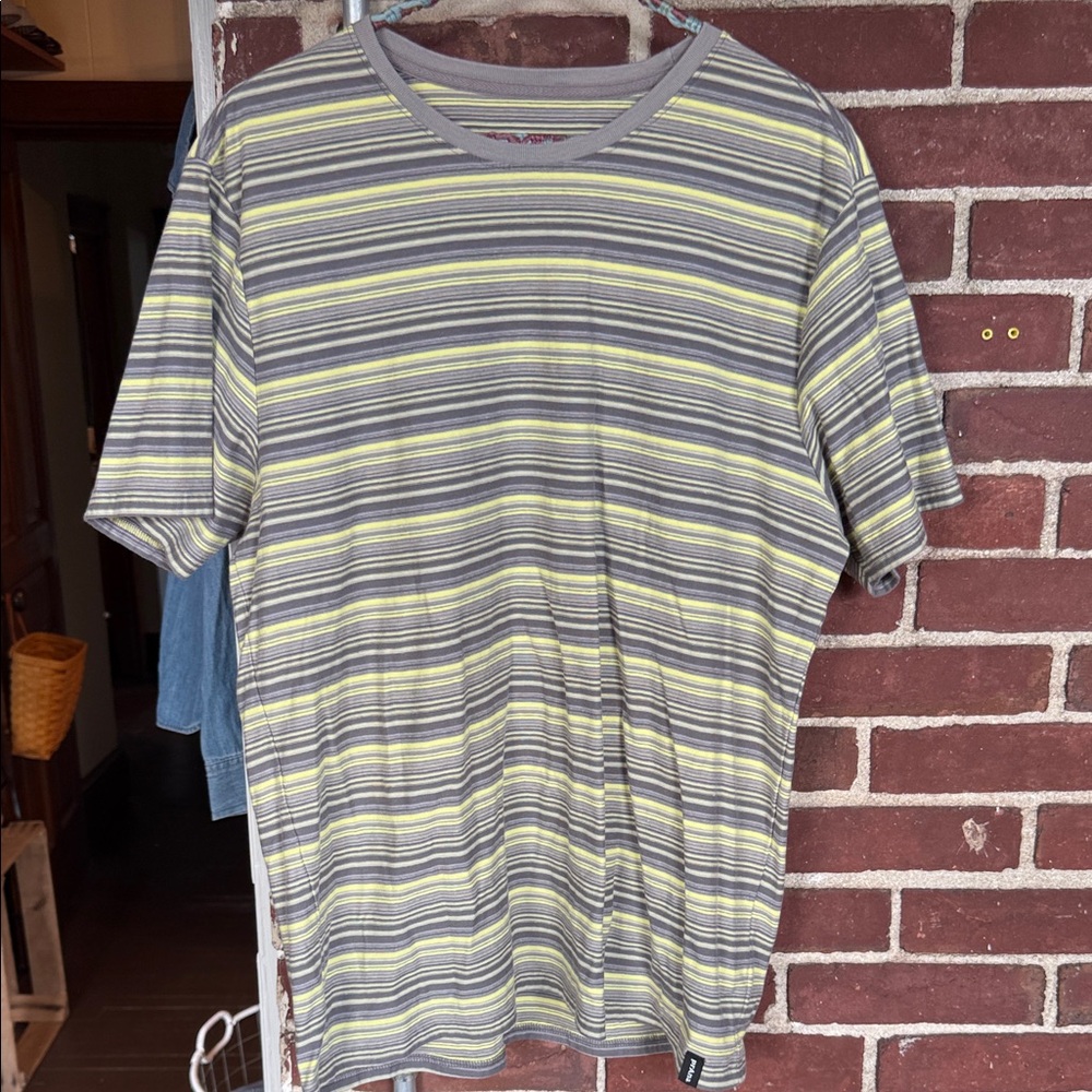 Prana Men's Short Sleeve Striped Tee - Gray and Yellow
